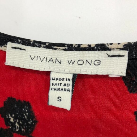 Vivian Wong Red Black abstract tunic flowy 3/4 sleeve blouse Small - Picture 4 of 12